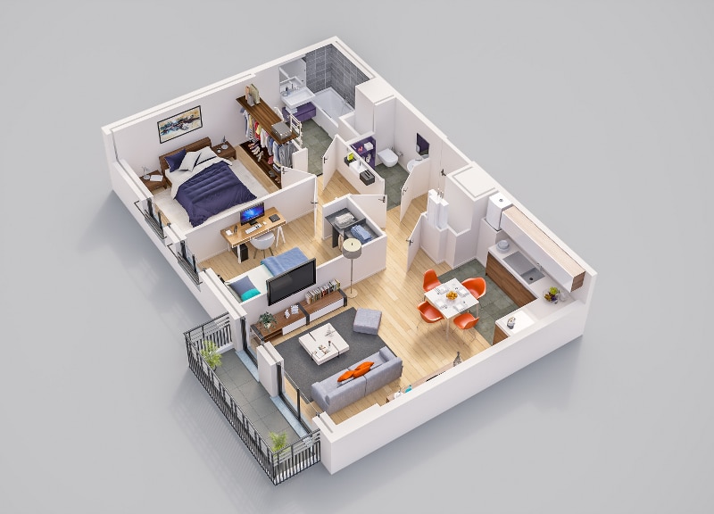 Odette à Rueil-Malmaison - Exemple de plan d'un appartement neuf de type 3 type.