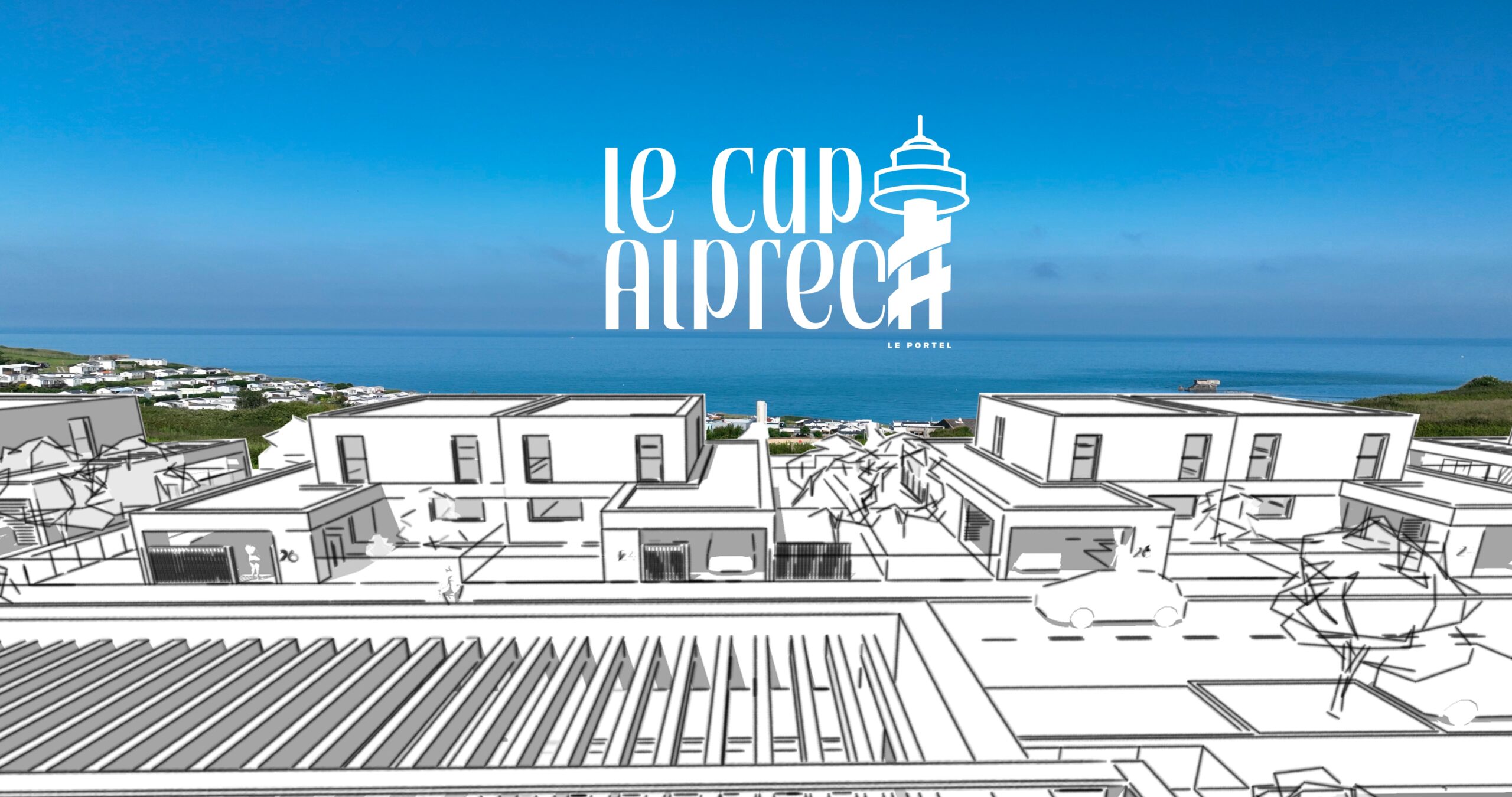 programme immobilier le portel vue terrasse et logo